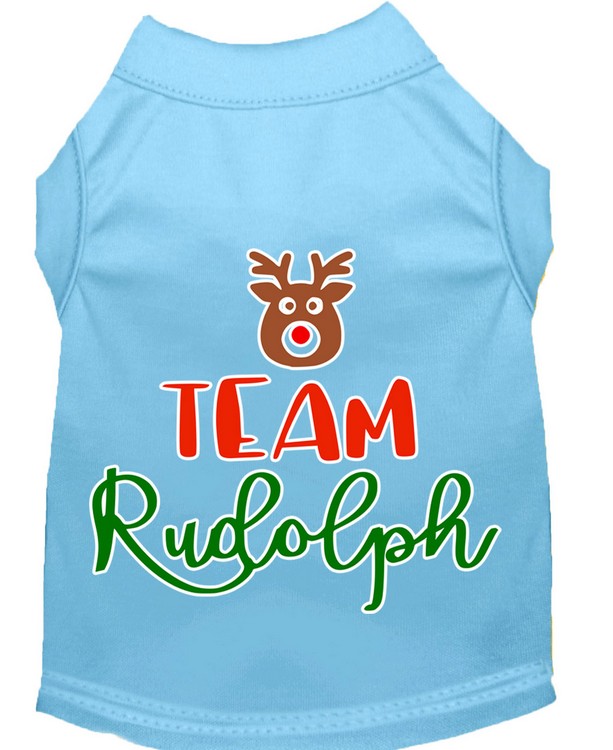 Team Rudolph Screen Print Dog Shirt Baby Blue XS